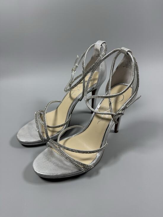 Jessica Simpson Shoes - Jessica Simpson Jaeya Womens Strappy Heels Platinum Shimmer Stiletto Size 8.5